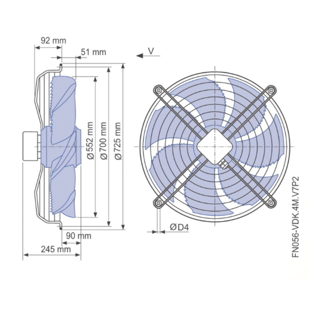 Ventilador Ziehl Abegg 560mm 380V 50HZ FN056-VDK.4M.V7P2